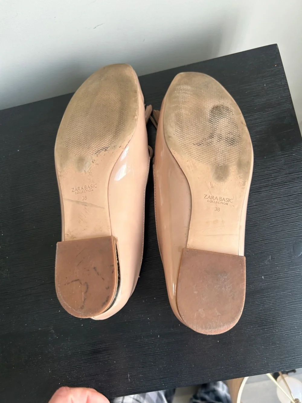 Zara Basic Nude Flats Gold Accent Heel Bow Size 38 - Picture 9 of 16